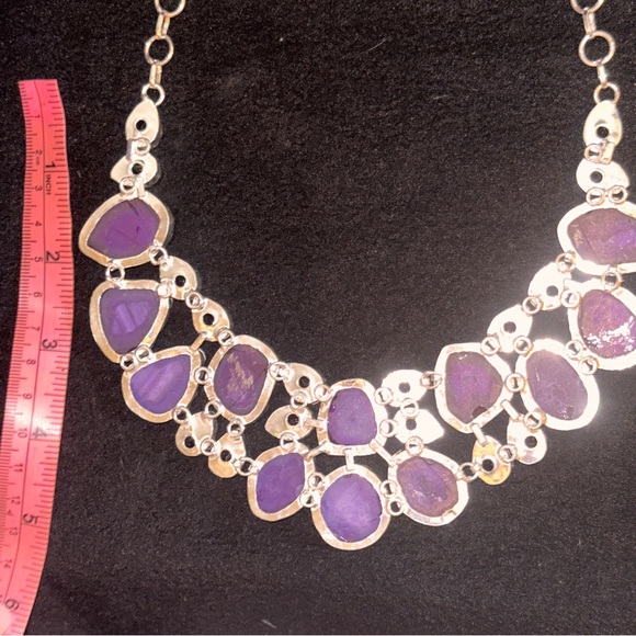 Enchanting Fuchsia Solar Quartz Druzy + Amethyst Handcrafted statement Necklace - Picture 6 of 12